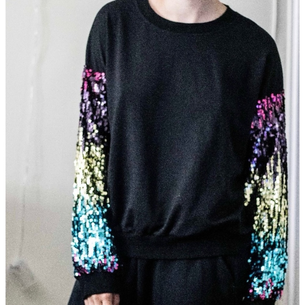 SHEIN Metallic Jewel Tone Multicolored Long Sleeve Sequin Crewneck Sweatshirt